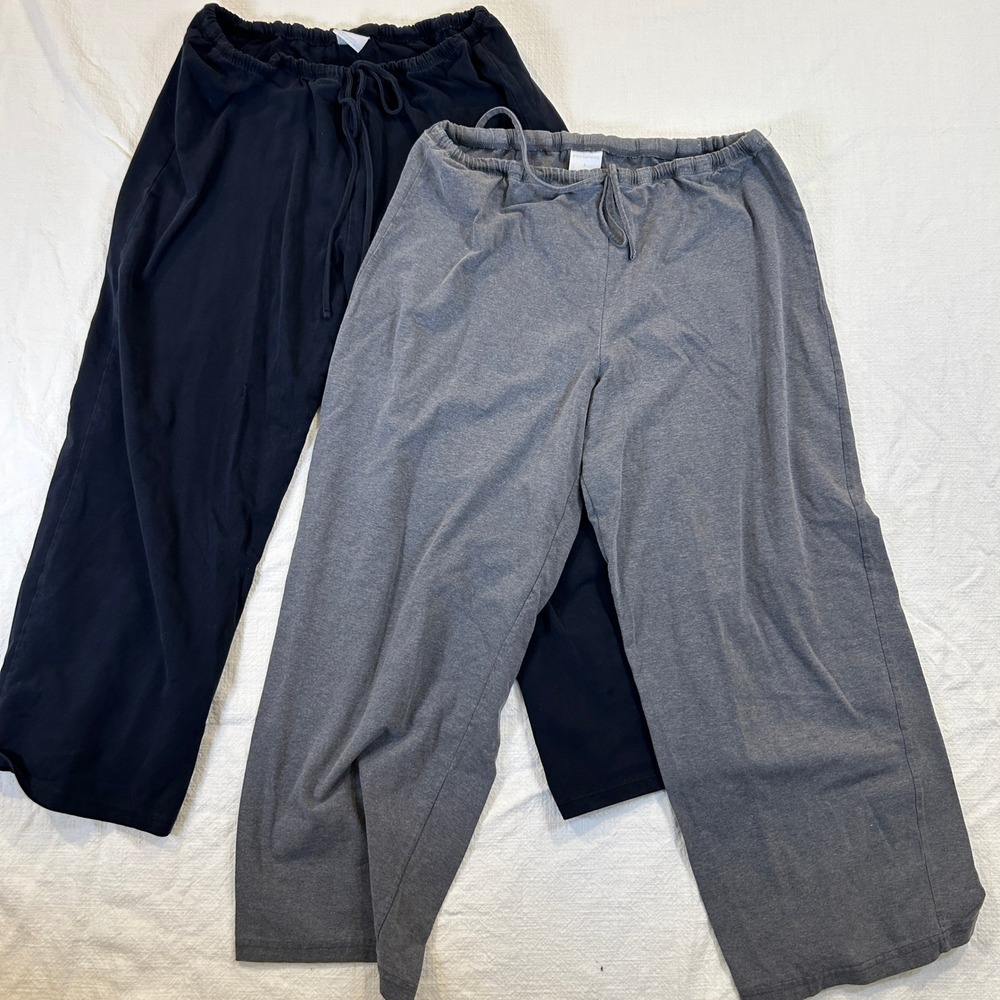 Lot of 2 ProSpirit Womens Drawstring Lounge Pants Black Gray Large Wide Leg